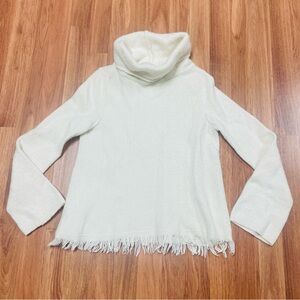 Anthropologie Akemi & Kin Cream Fringe Wool Blend Turtleneck Cropped Sweater S